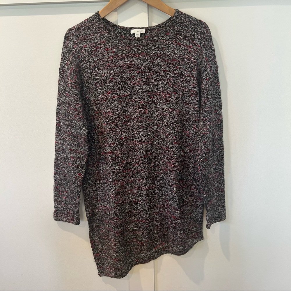 Pure Jill Sweater Tunic Asymmetrical Hem Cotton Wool Cashmere‎ Red White Black S